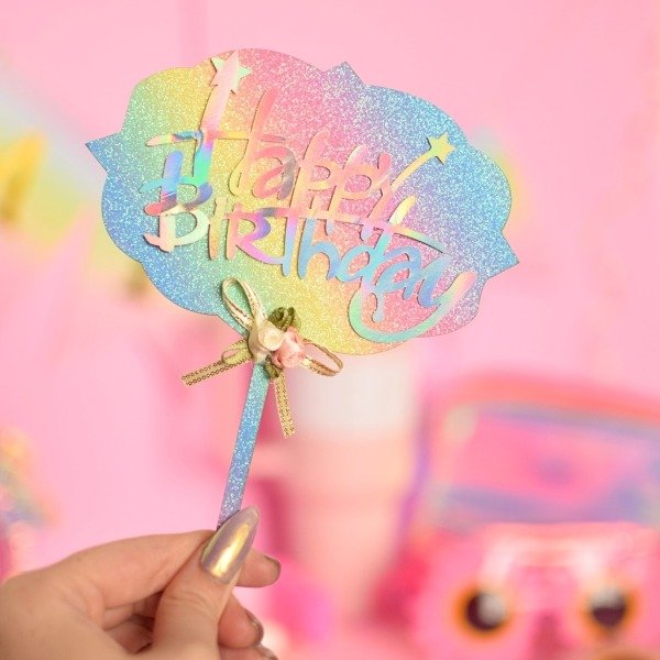 Producto - TOPPER PARA TORTA "HAPPY BIRTHDAY" MULTICOLOR GLITTER