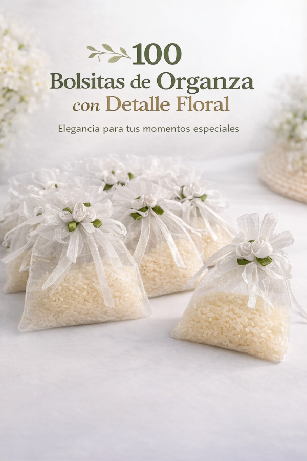 Producto - 100 Bolsitas de Organza con Detalle Floral