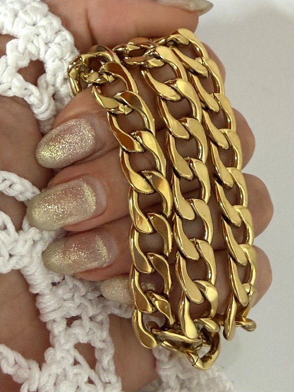 Producto - CD164 Cadena plana grosor 2.5mm largo 50 cm acero dorado