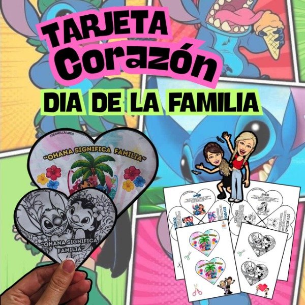 Producto - TARJETA PLEGABLE CORAZÓN. LILO  STICH. DIA DE LAS FAMILIAS