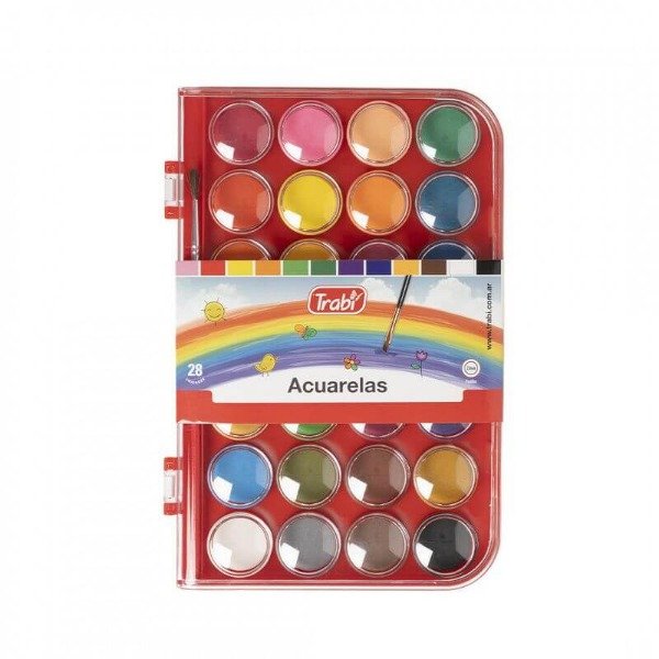 Producto - ACUARELA TRABI TAPA CRISTAL X 28 COLORES + PINCEL