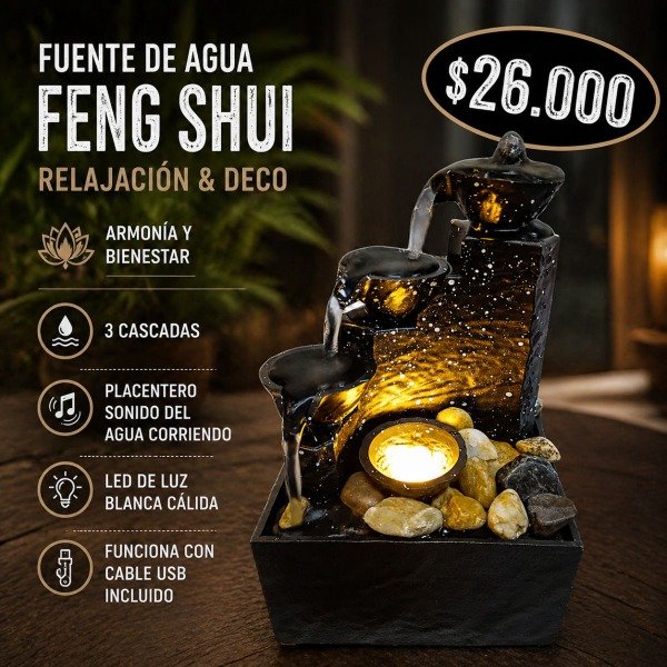 Producto - FUENTE DE AGUA FENG SHUI RELAJACION DECO CASCADAS CON LUZ