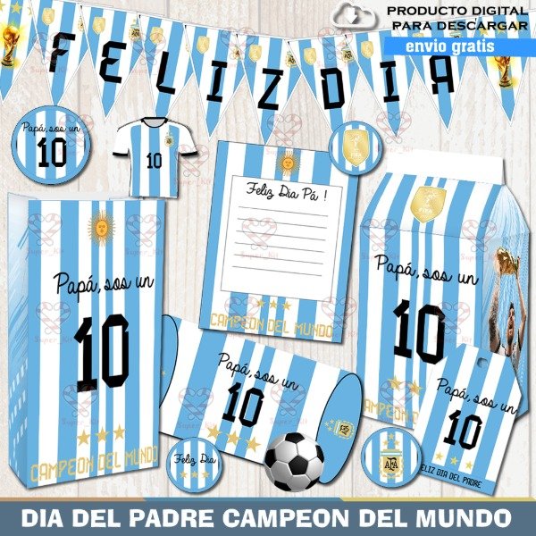 Producto - Kit Imprimible Dia Del Padre Argentina Campeon Editable