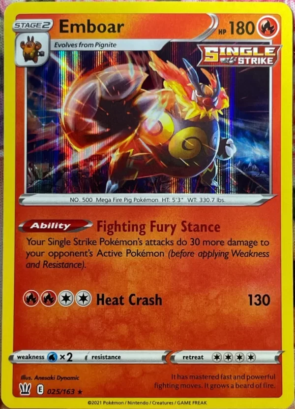 Producto - Emboar Holo Rare - 025/163 - Battle Styles Pokemon 2021