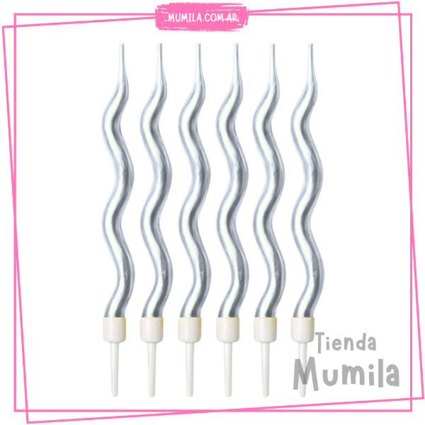 Producto - Velas plateadas velas curvas 15cm x6