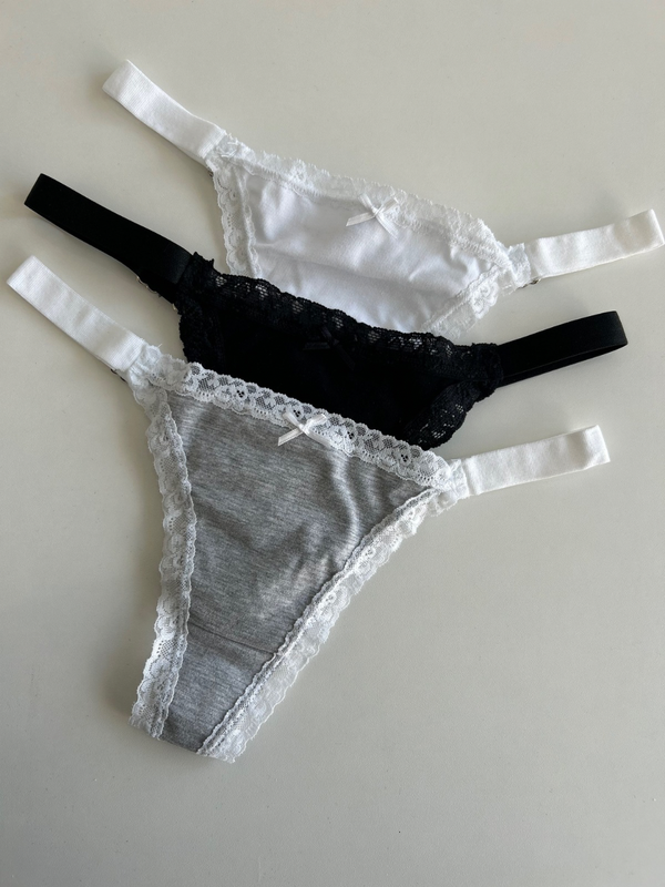 Producto - Pack x3 regulables tira ancha de algodón y puntilla