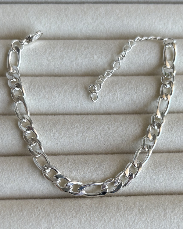 Producto - Pulsera fígaro con secuencia de eslabones de acero blanco 16-20cm