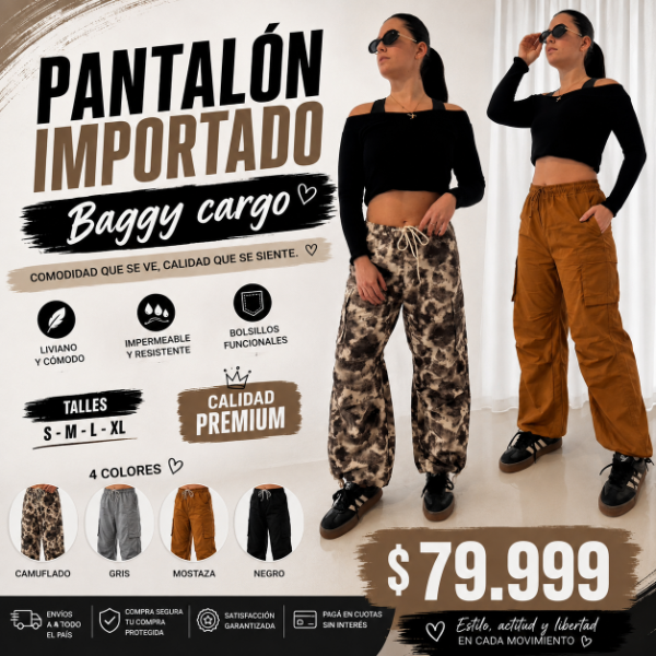 Producto - Pantalón Importado Baggy Cargo Mujer Calidad Premium