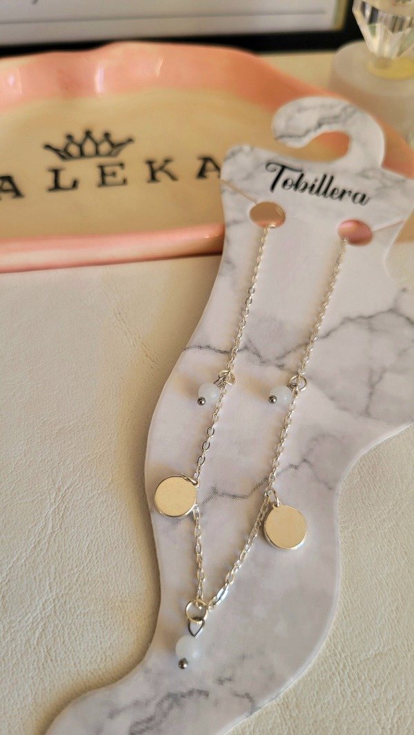 Producto - Tobillera detalles blancos de acero blanco - 1