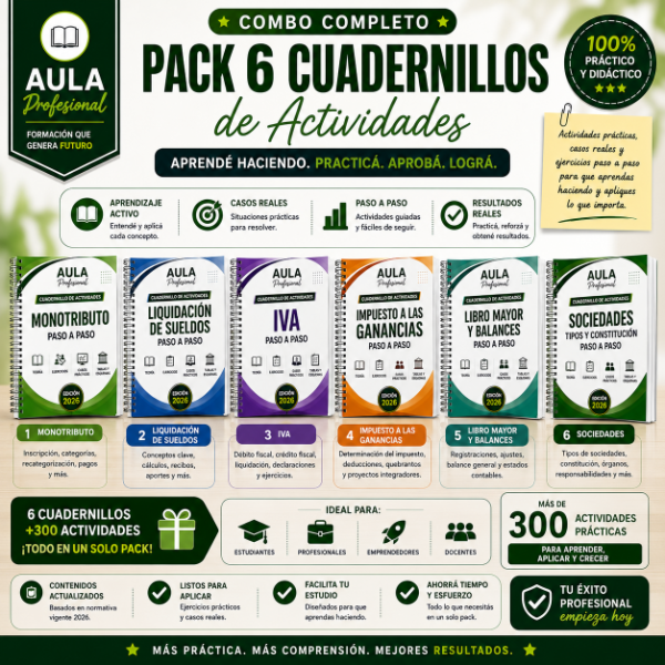 Producto - Combo x6 (MON, IVA, L. DE SUELDOS, IMP. GANANCIAS, SOC, LIBROS CONT) +B.PERS. - 0
