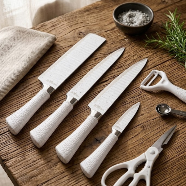 Producto - Juego Set De Cuchillos De Cocina Profesionales Acero Inoxidable Blanco - 1