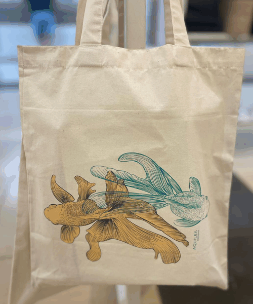 Producto - Tote Bag Koi /estampa amarillo y turquesa