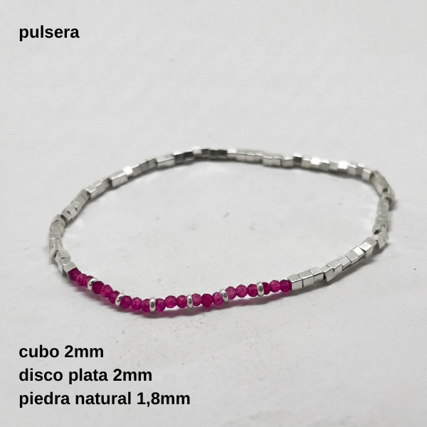 Producto - PUL #FP - Pulsera piedra natural 1,8mm y cubo de plata 2mm (DOLAR)