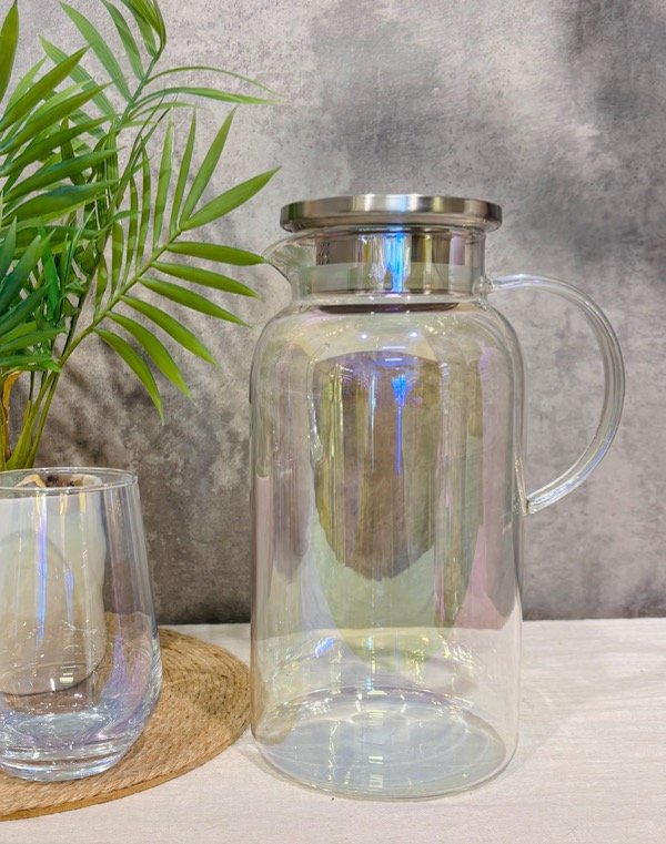 Producto - Jarra de vidrio lisa Perlada c/tapa metal