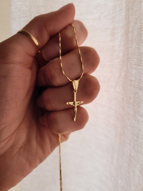 Producto - Gargantilla Cruz con Cristo - Enchapado en oro 40 cm