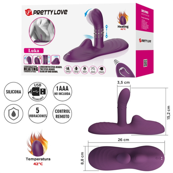 Producto - Vibrador Pretty Love Luka Love Pad con Vaivén y Calor 42 grados (Recargable) - 3