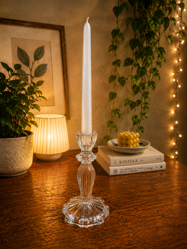 Producto - Candelabro fino vidrio grande + vela cónica
