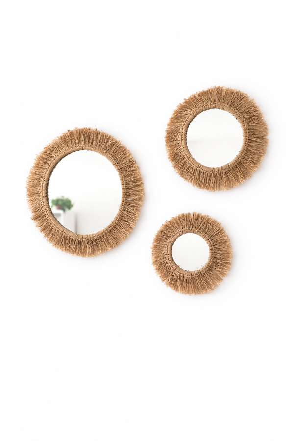 Producto - Set de 3 Espejos Boho de Yute Artesanales para Pared