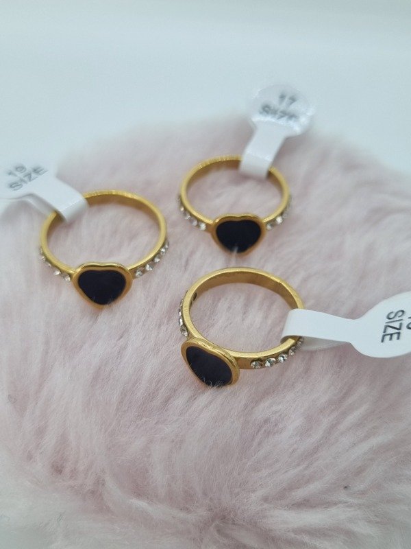 Producto - Anillos acero dorado x3 corazon esmalt y strass