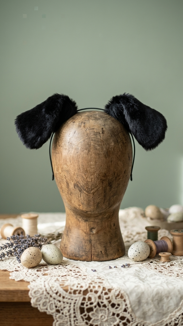 Producto - vincha con orejas de perro en peluche negro - 0
