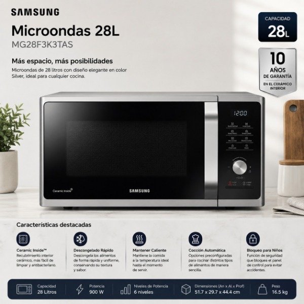 Producto - MICROONDAS SAMSUNG 28 LTS SILVER MG28F3K3TAS