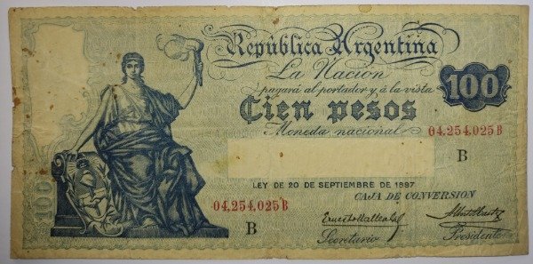 Producto - Billete argentina caja de conversión 100 pesos año 1928 B1688 Col 390e p#247b F+ - 0