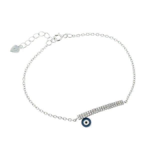Producto - Pulsera barrita de piedras blancas y ojito esmaltado