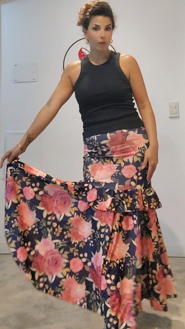 Producto - FALDA REVUELO ESTAMPADA FONDO AZUL TS/M