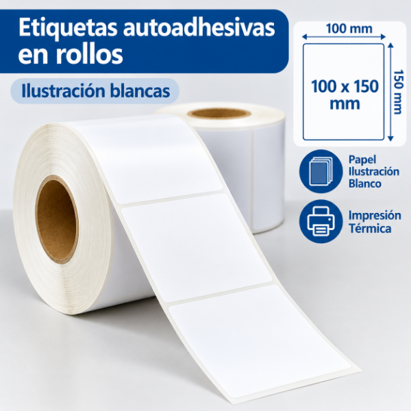 Producto - Rollos Etiquetas Autoadhesivas Ilustración Blancas - 100 x 150 mm x 330 unidades
