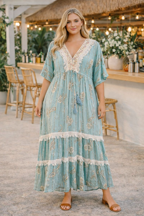 Producto - Vestidos Hindues Premium Amplios 55.000 Transfer Dorado India Turquesa