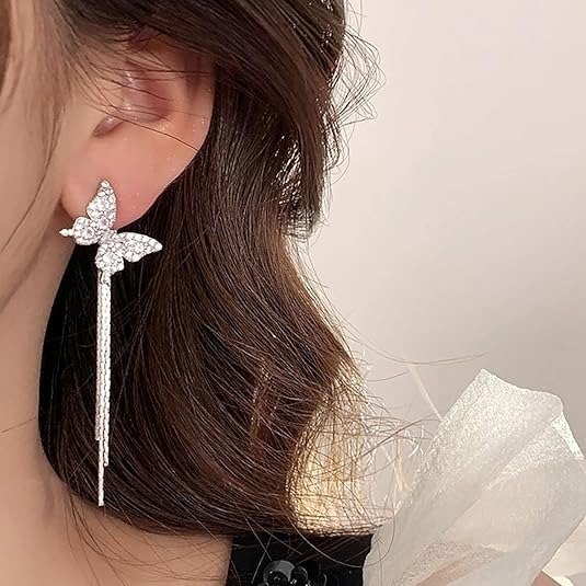 Producto - Aros Mariposa cadena larga brillo - Acero