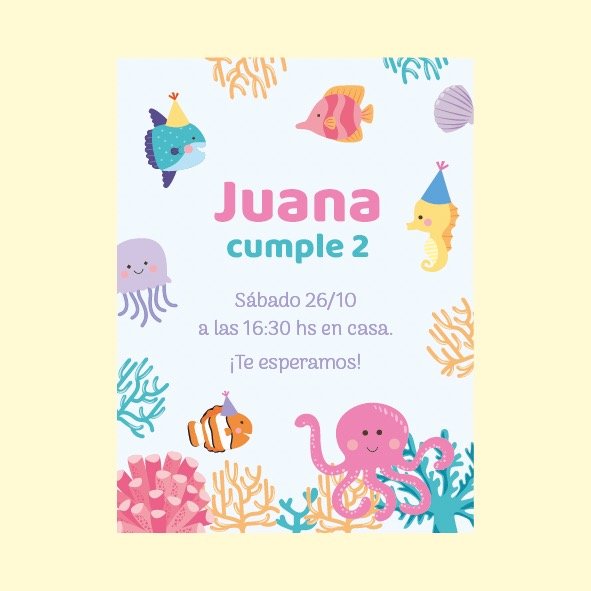 Producto - Invitación digital Animalitos del mar bonete