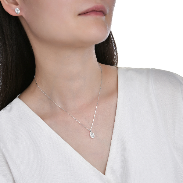 Producto - Conjunto Ovalado Blanco (Aros y Dije)