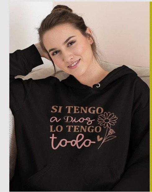 Producto - Buzo canguro y capucha Si tengo a Dios TALLE L/M