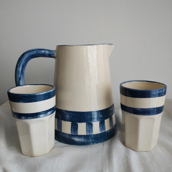 Producto - Combo de Jarra + 2 vasos "Rayas Azules"