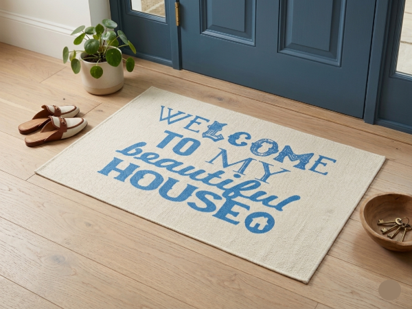 Producto - Alfombra Tejida de Algodón "Welcome To My Beautiful Houseo" 40 x 60 cm