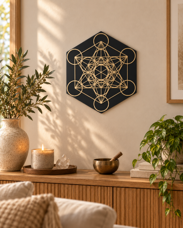 Producto - Cuadro Cubo de Metatron Dorado 34 cm - 0