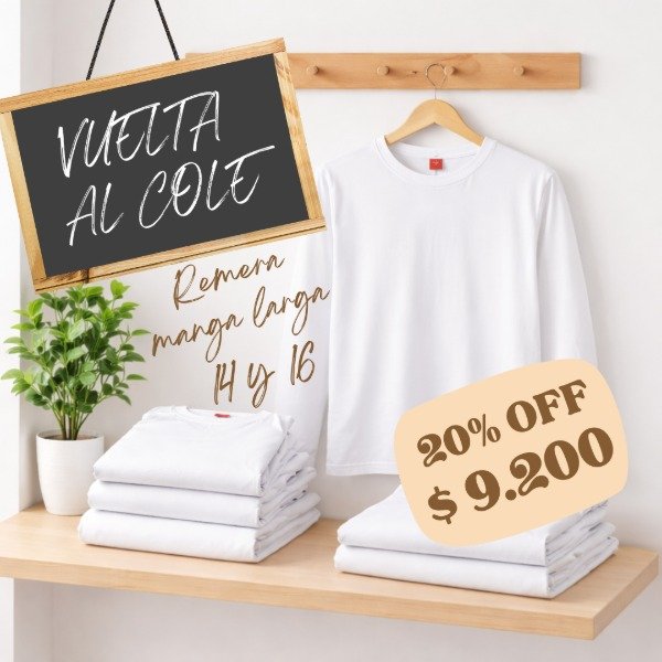 Producto - Remera blanca lisa manga larga (Talles 14 y 16)