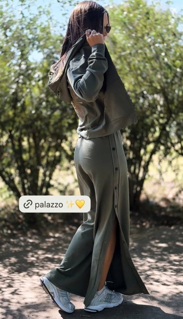 Producto - PANTALON PALAZZO RÚSTICO CON BROCHES - VERDE MILITAR