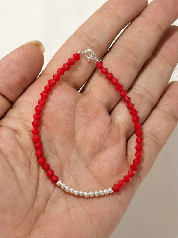 Producto - Pulsera cristales Rojo/ Plata 19cm
