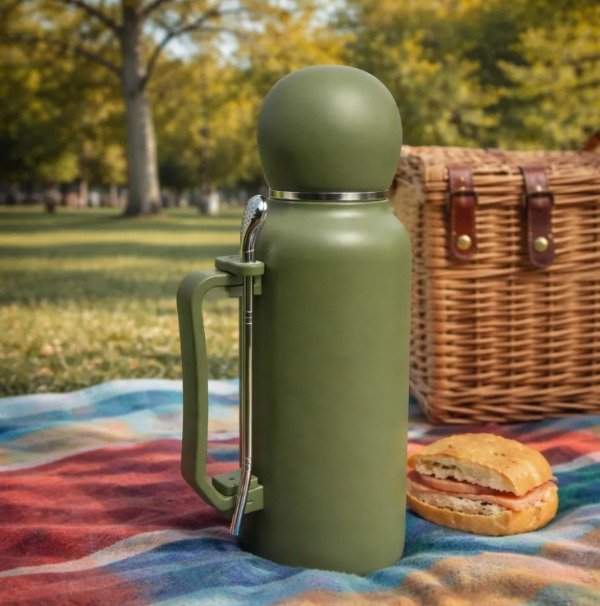 Producto - Termo 1.3 Litros Verde + Mate Bolita + Bombilla