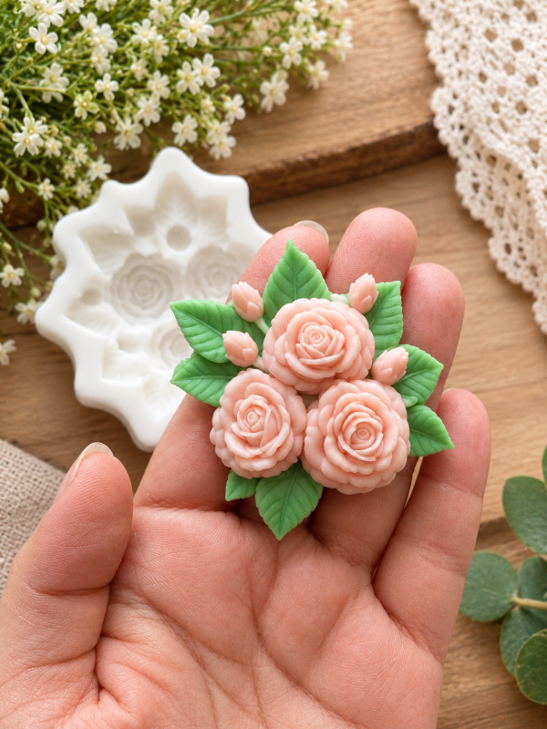 Producto - Molde silicona bouquet rosas y hojas - 0