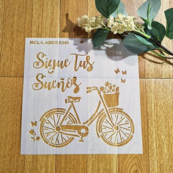 Producto - ST 5345 de 20x20 cm - Stencil Frase Bicicleta