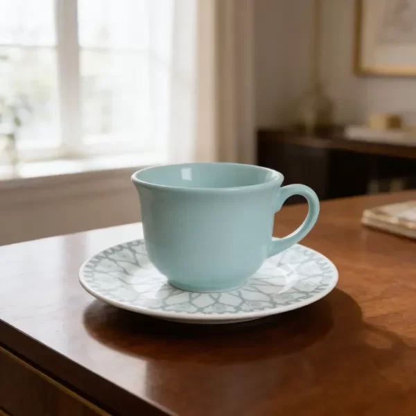 Producto - SET DE 2 TAZAS DE TE Y PLATO MANDALA DE CERAMICA 14CM - 1