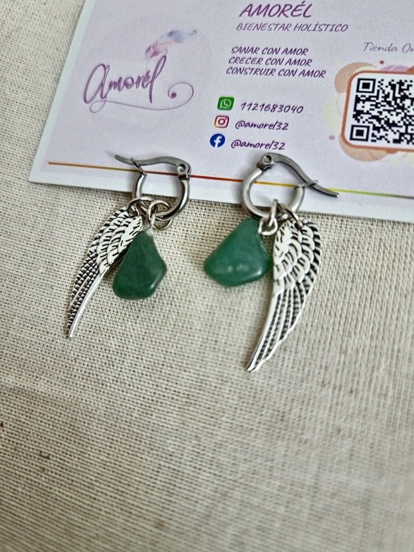 Producto - Aros Cápsula Esmeralda cuarzo verde y alas
