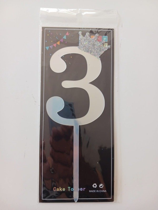 Producto - Cake Topper Número c/Corona 19cm Plata N3
