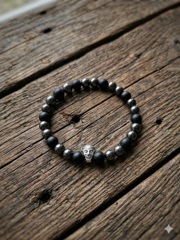 Producto - Pulsera onix y hematite con dije pasante acero quirúrgico