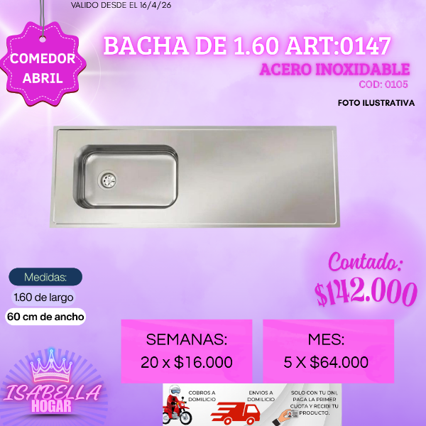Producto - BACHA DE ACERO INOXIDABLE 1.60
