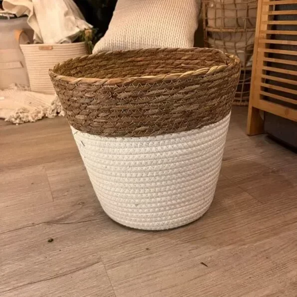 Producto - Cesto de soga 28x20 blanco y beige