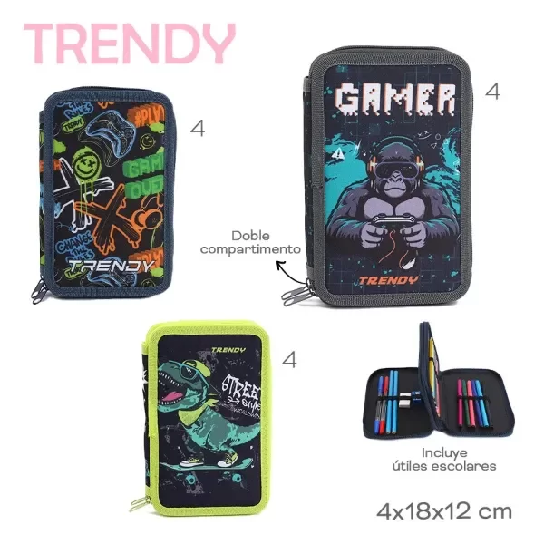 Producto - CARTUCHERA TRENDY DOS PISOS CON UTILES INCLUIDOS